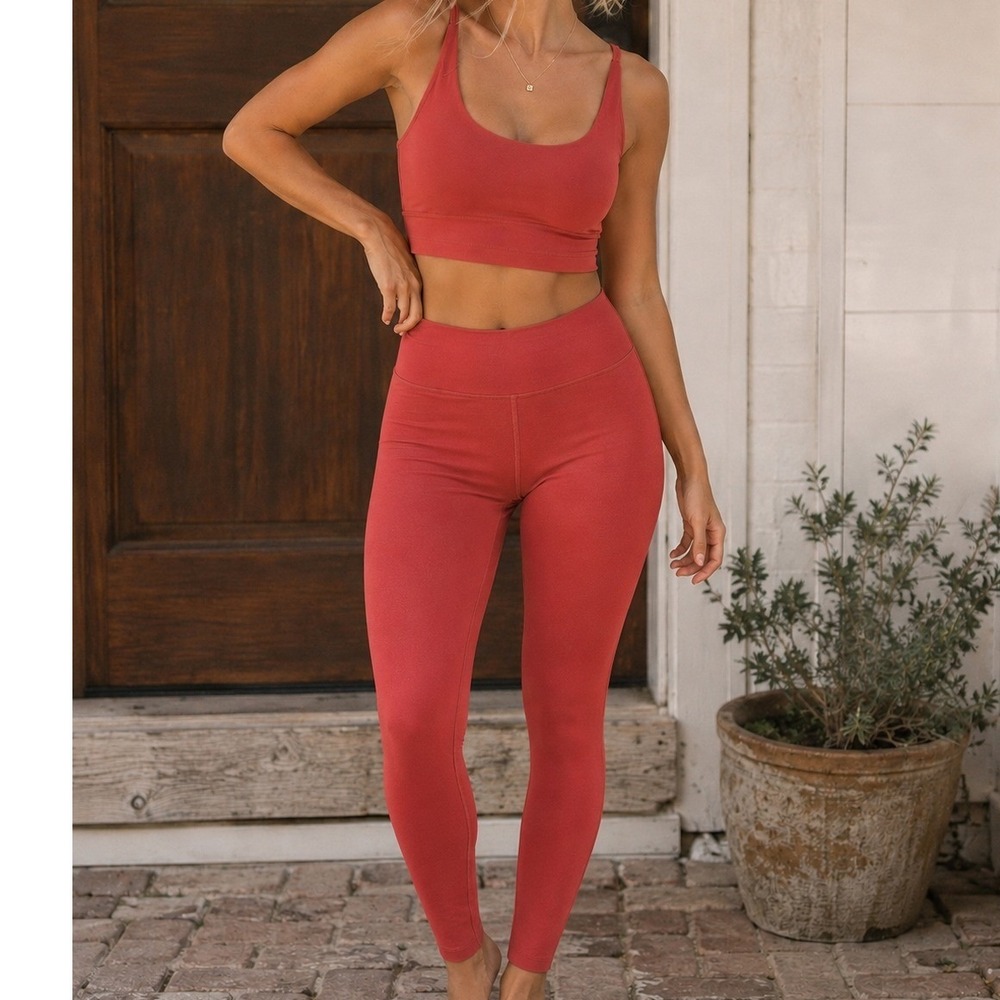 Girlfriend Collective Bra High Rise Leggings Set Rust Orange M Yoga Workout Gym
